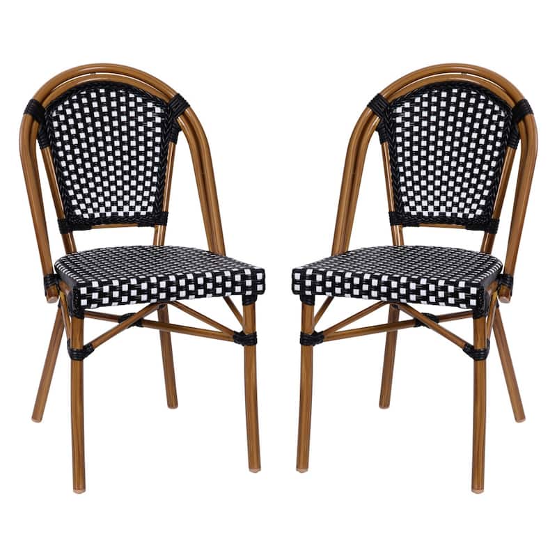 2 Pack All-Weather Commercial Paris Chairs with Bamboo Print Frame