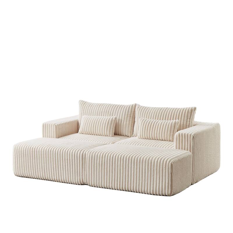 87'' Oversized Corduroy Chaise Lounge with Removable Ottoman Bench, Modular Sleeper Sofa Couch