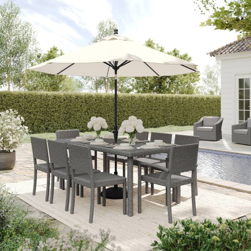 Martha Stewart 9pc Rattan Patio Dining Set - 8 Chairs, Table - 71"D x 39"W x 30"H