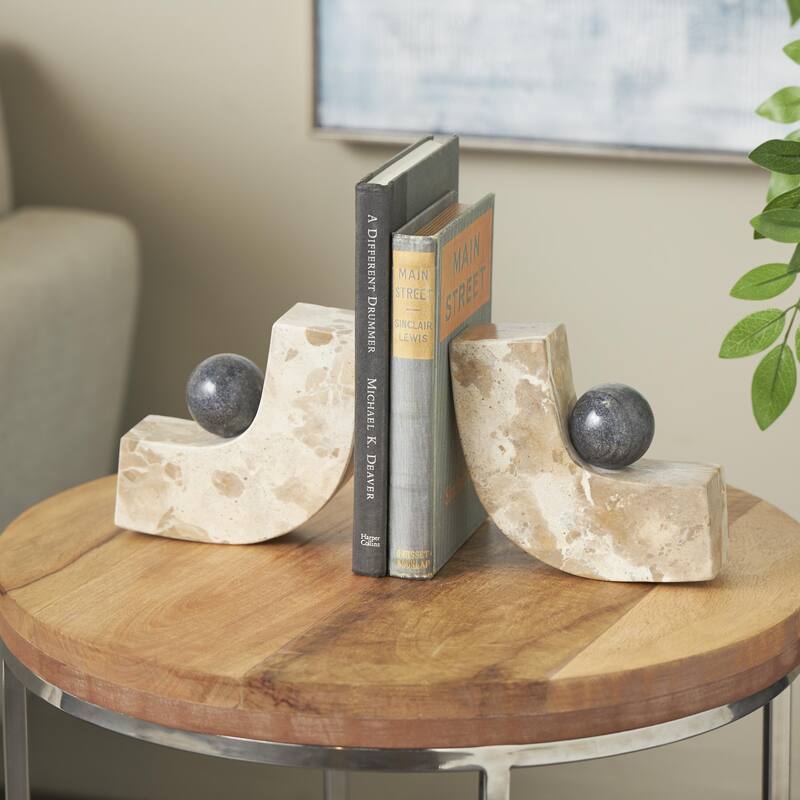 Marble Arched Curved Bookends with Black Orbs - Set of 2 Brown - Roche River Decor