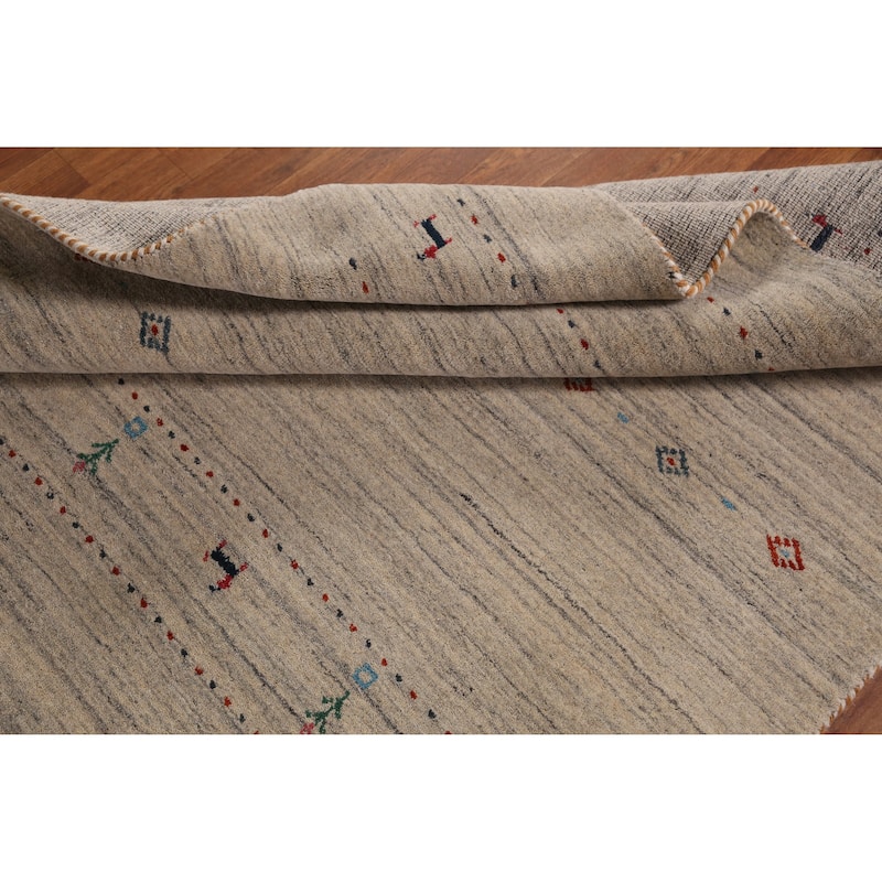 Hand Knotted Oriental 100% Wool Carpet Tribal Animal Pictorial Beige & Ivories Gabbeh Area Rug - 7' 9'' X 5' 0''