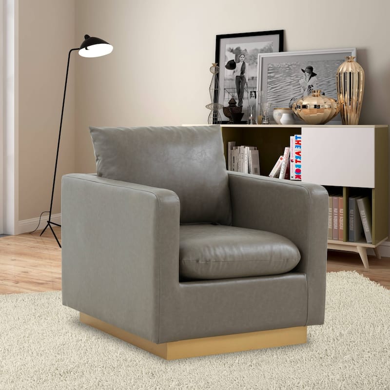 LeisureMod Nervo Modern Leather Accent Arm Chair With Gold Base - 32.75