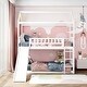 preview thumbnail 19 of 23, Modern Roof Design Twin over Twin Solid Pine Wood Bunk Bed with Full Length Guardrail, Side Ladder and Slide