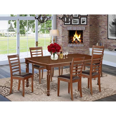Rectangular Dining Room Table Set 7Pc Cottage Kitchen Table with Faux Leather Chairs 60x78 Inch