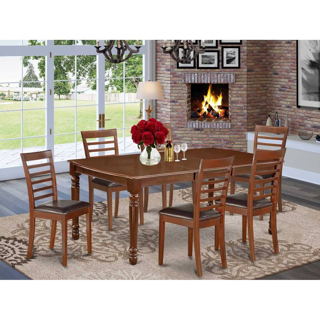 Rectangular Dining Room Table Set 7Pc Cottage Kitchen Table with Faux Leather Chairs 60x78 Inch