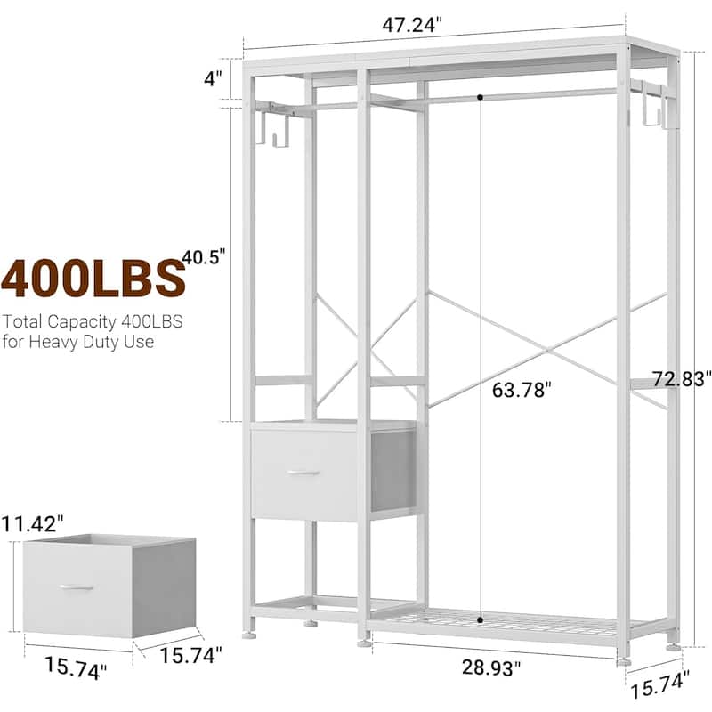 Clothes Rack, Closet Organizer with Storage Shelves, Hanging Bar, Drawers - 47.24"L x 15.74"W x 72.83"H