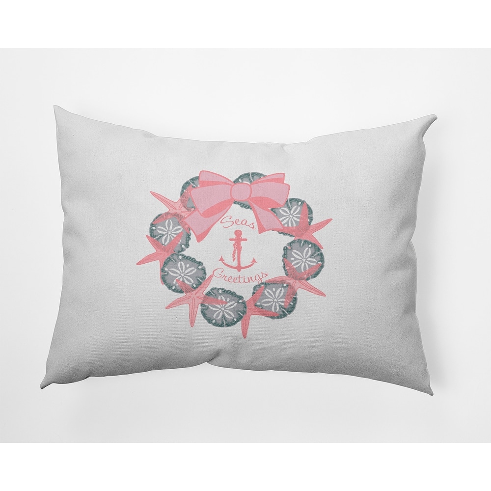 Seas and Greetings Wreath Beachy Christmas Indoor/Outdoor Christmas Throw Pillow