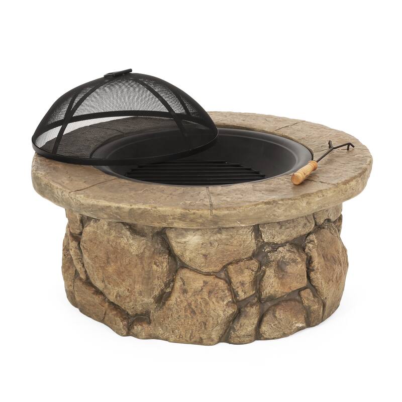 Micah Outdoor Natural Cement Lightweight Concrete Wood Burning Fire Pit by Christopher Knight Home