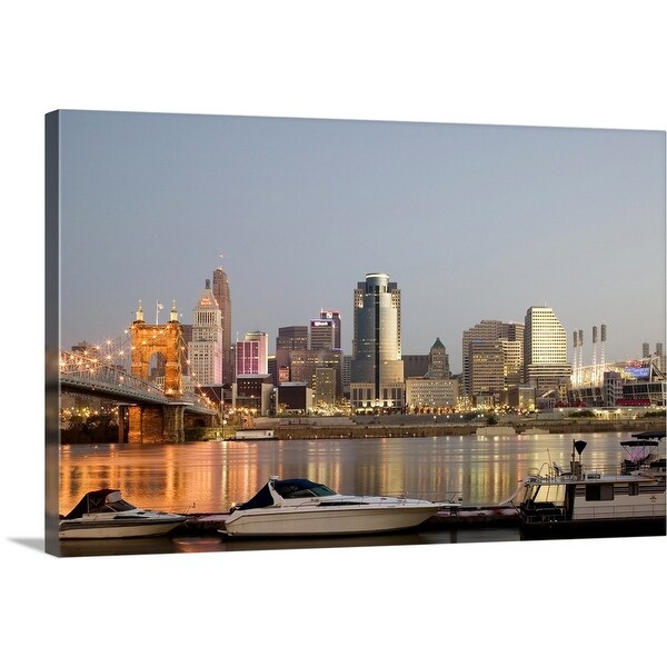 Shop Roebling Suspension Bridge Over The Ohio River And Cincinnati Skyline Ohio Canvas Wall Art On Sale Free Shipping Today Overstock 16799500