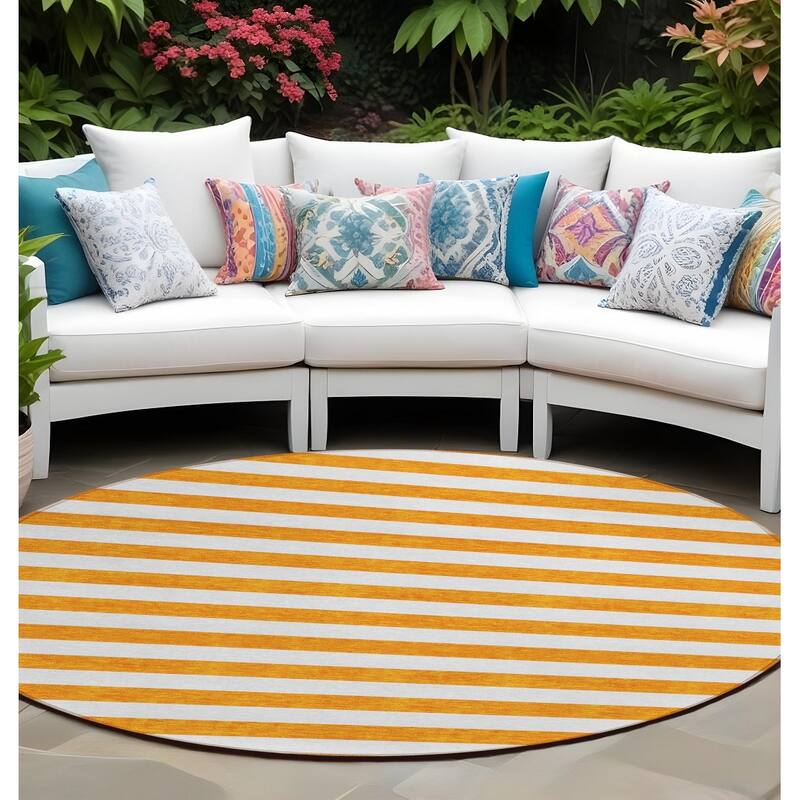 Alz Stripe Weather Resistant Blended Style Outdoor Rug - 8' Round - Multi