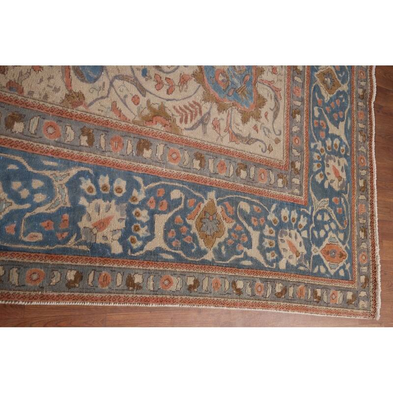 Tabriz Vintage Persian Area Rug Handmade Oriental Blue Wool Carpet - 9'8" x 12'5"