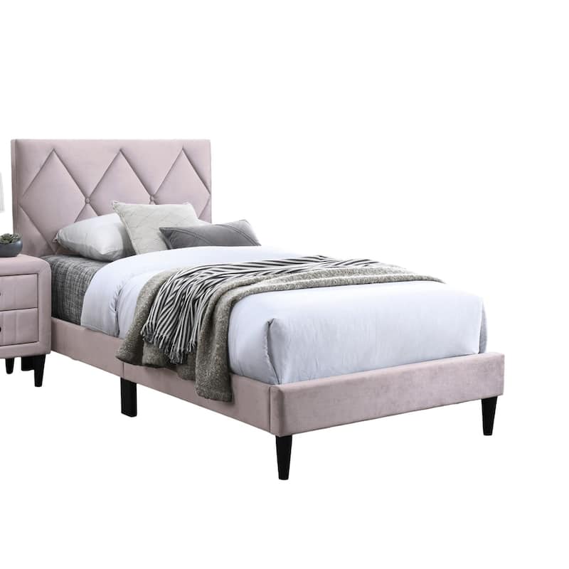Full Size Velvet Adjustable Headboard Panel Bed with Tufted Design and Slat Support System