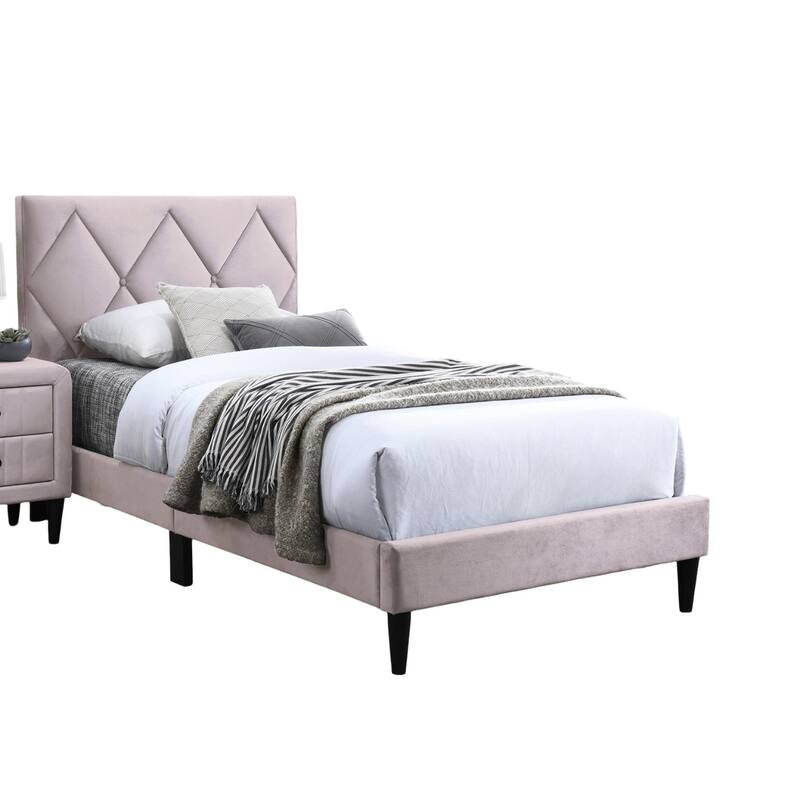 Light Pink Velvet Upholstered Full Size Bed with Adjustable Headboard