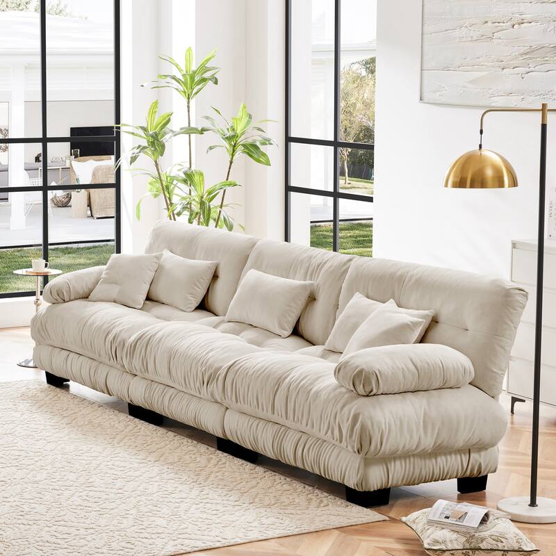 Roomfitters 3-Seater Modular Chenille Sofa, Deep Seat Cloud Couch with Round Bolster Armrests