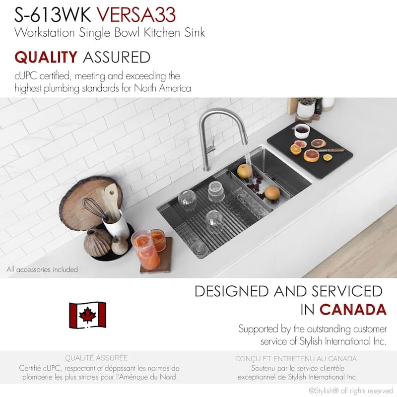Versa33 Undermount 33" Single Bowl Stainless Steel Kitchen Sink - 33" x 19" x 10"