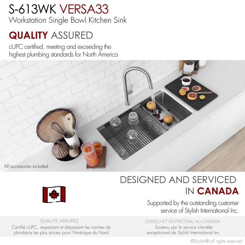 Undermount 33" Workstation Single-Bowl Stainless Steel Kitchen Sink