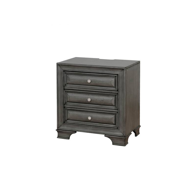 Solid wood 1pc Nightstand Nickel Round Knob Transitional Style 3-Drawers Nightstand w Under Nightlight