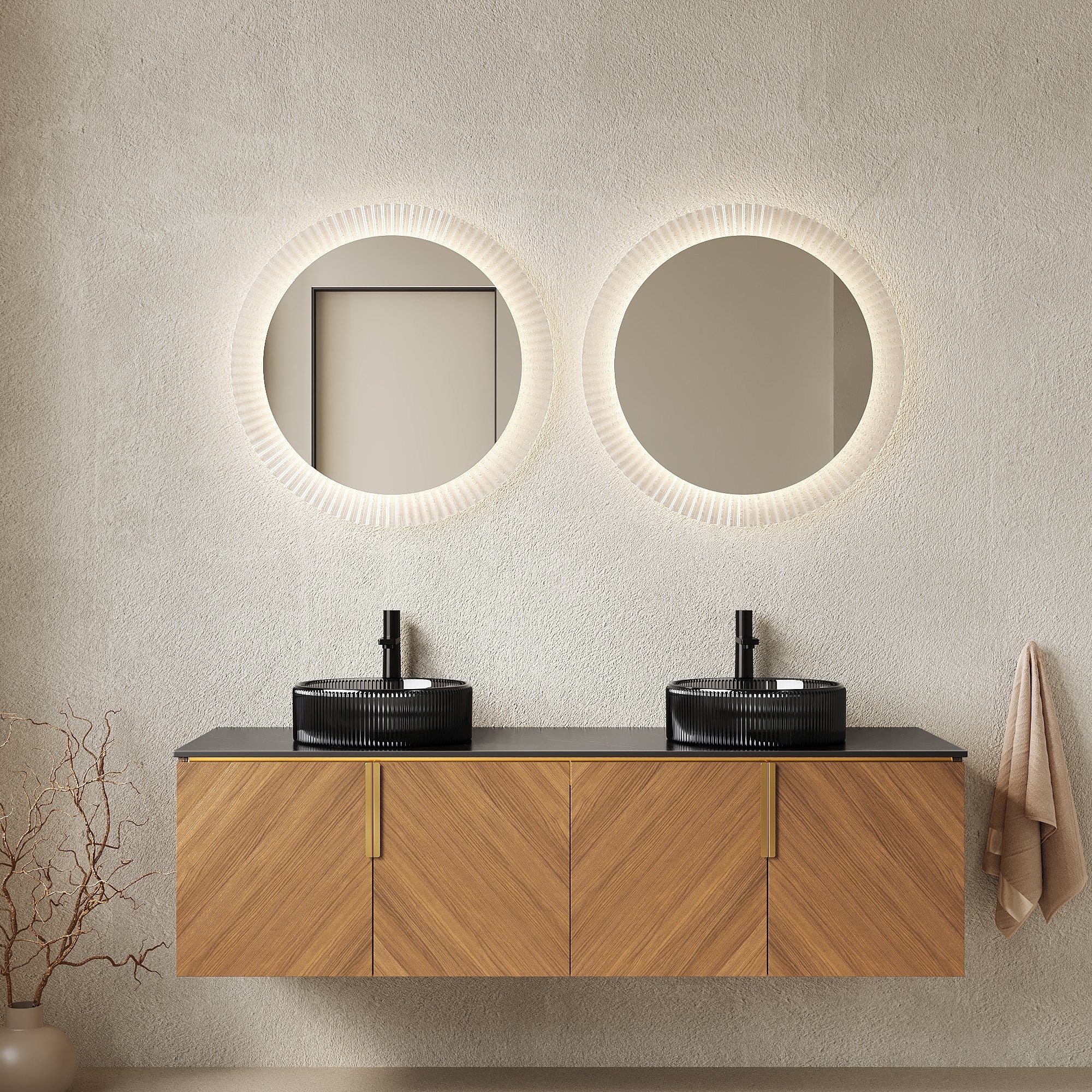 Wall-Mounted Bathroom Vanity with Round Ceramic Sink