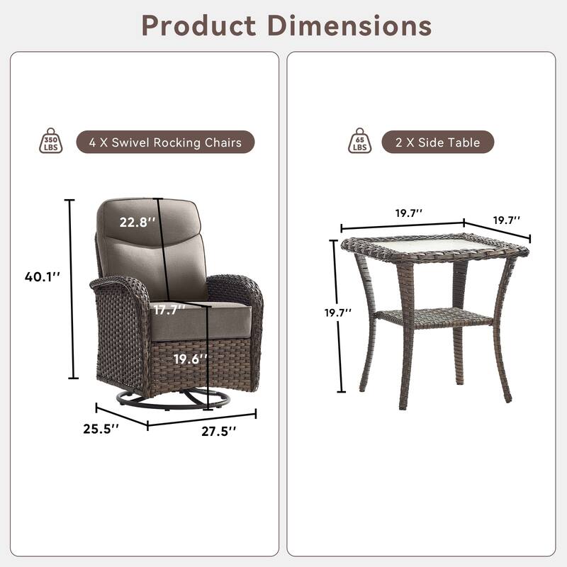 Pocassy Outdoor Wicker Patio Swivel Chair with Ottoman Sets