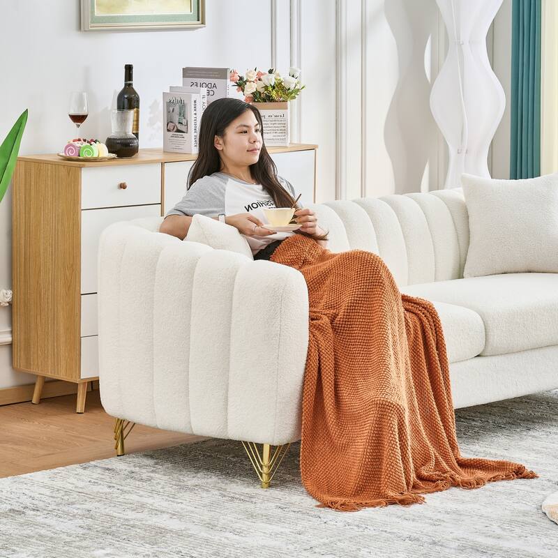 Chenille Upholstered Loveseat, Tufted 2 Seater Deep Seat Couch, Lounge Sofa Chair with Metal Legs for Living Room, Bedroom