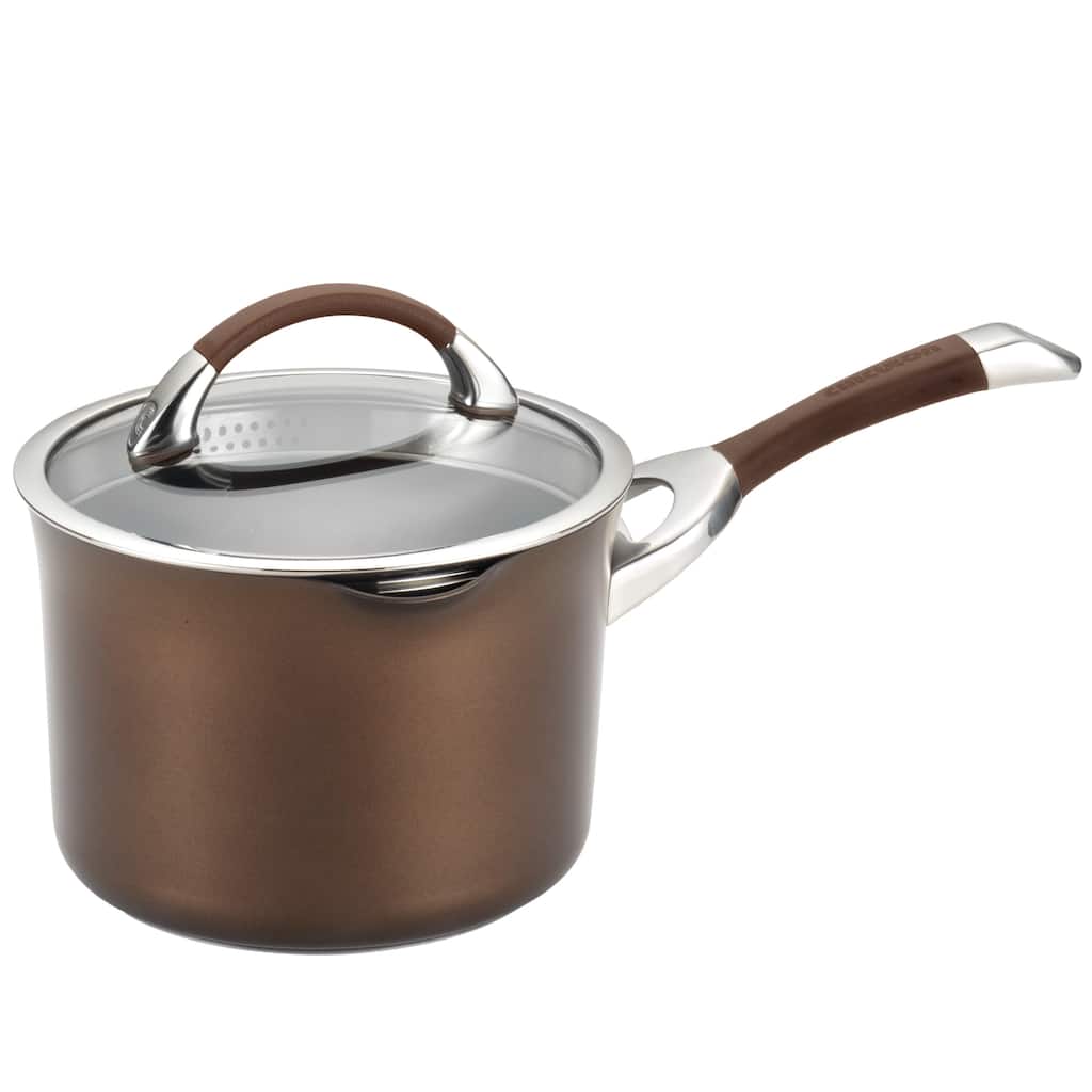 Circulon Symmetry Hard-Anodized Nonstick Induction Straining Sauce Pan with Lid, 3.5-Quart, Chocolate
