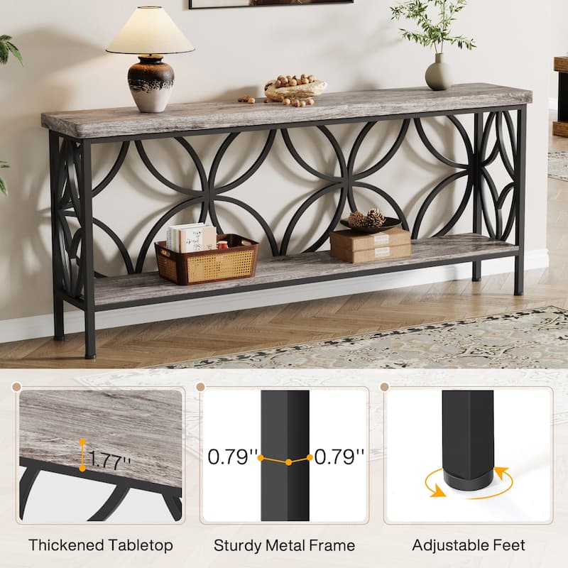 70.9 Inches Industrial Sofa Console Table with Storage Shelf - 70.9" L × 11.8" W × 31.9" H