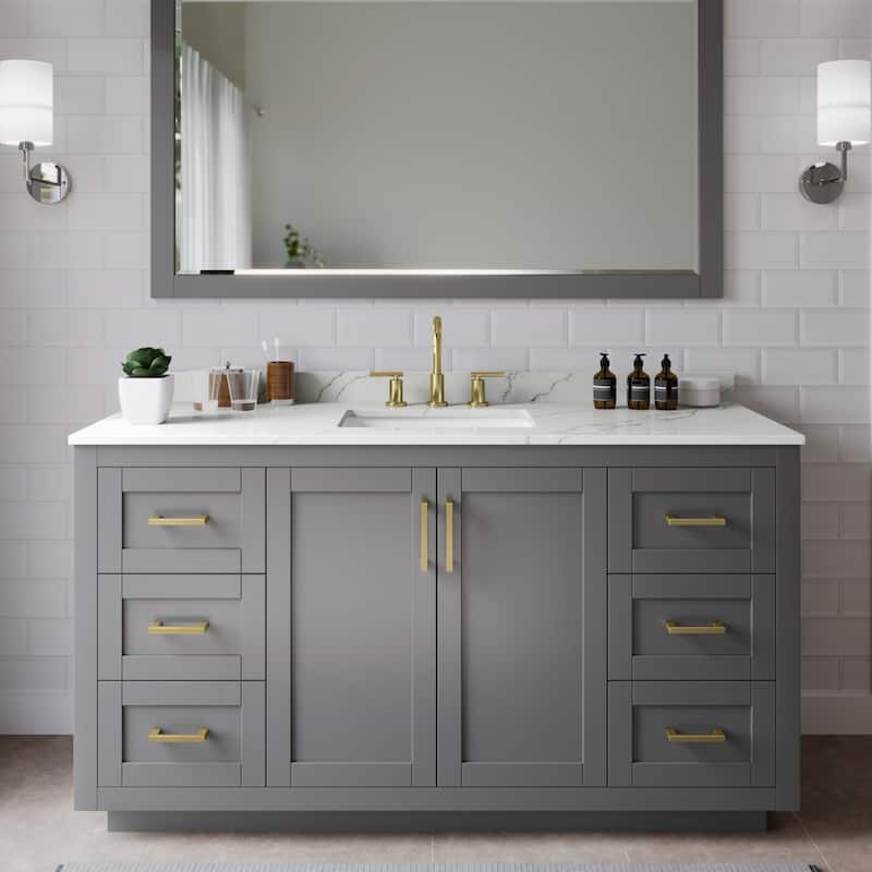 Wyndham Collection WCF292960S-QTZ-US3MXX Miranda 60" Free Standing - Dark Gray / Giotto Quartz Top / Brushed Gold