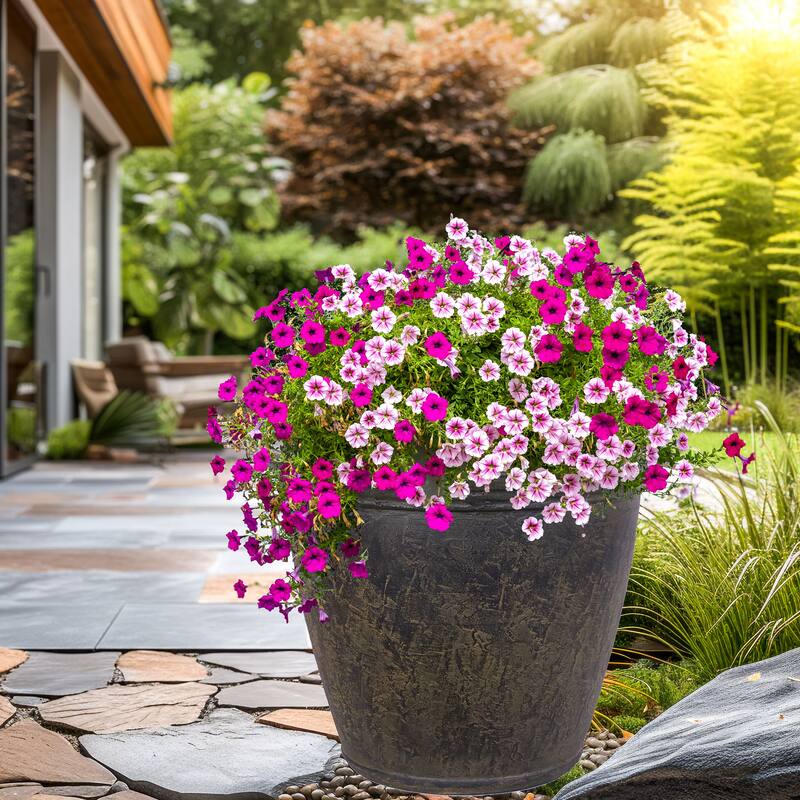 Sunnydaze Anjelica Polyresin Large Round Outdoor Planter - 24" - Sable