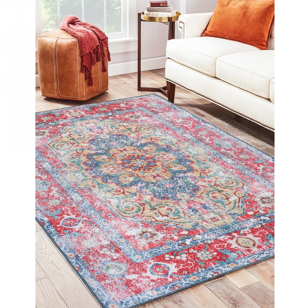 Superior Tanager Medallion Non-Slip Washable Indoor Area Rug