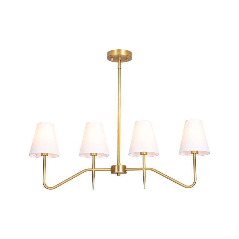 32.3" 4-Light Mid-Century Modern Gold/Black with Fabric White Cone Shades Kitchen Island Pendant Light