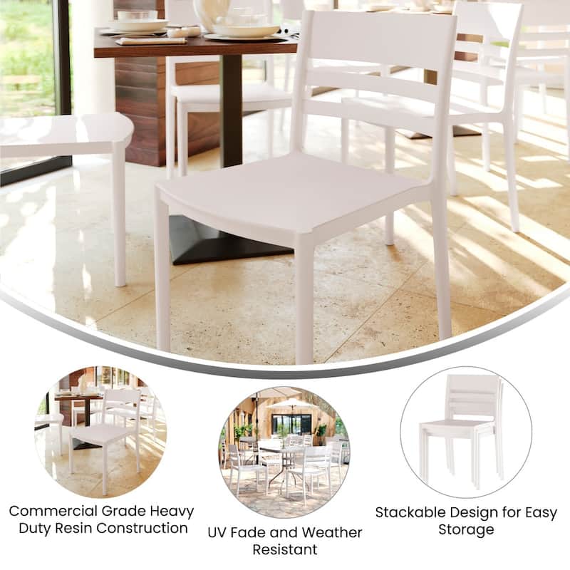 Commercial All-Weather Resin Stack Chair with Slatted Backrest-Set of 2 - 19.75"W x 20.75"D x 31.75"H