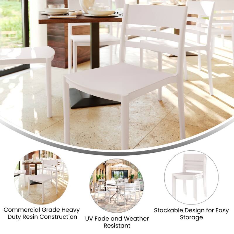 Commercial All-Weather Resin Stack Chair with Slatted Backrest-Set of 4 - 19.75"W x 20.75"D x 31.75"H