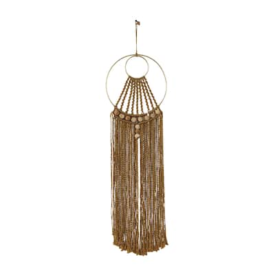 Cotton Fabric Macrame Handmade Intricately Weaved Home Wall Decor with Beaded Fringe Tassels - Brown - Roche River Decor