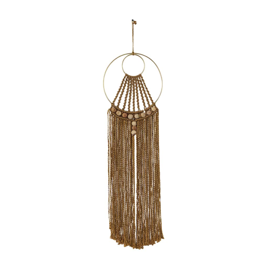 Cotton Fabric Macrame Handmade Intricately Weaved Home Wall Decor with Beaded Fringe Tassels - Brown - Roche River Decor