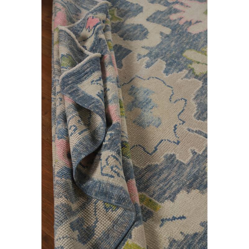 Hand Knotted Oriental 100% Wool Carpet Transitional All-Over Navy Blue & Blues Oushak Area Rug - 11' 7'' X 9' 3''