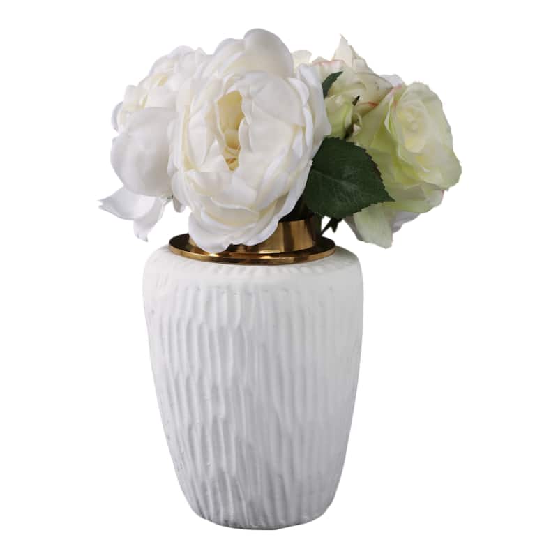 Pottery Metal Vase Earthenware Handcrafted Tapered Textured Surface