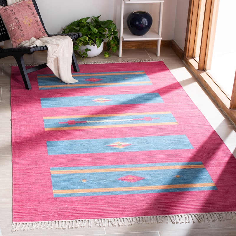 SAFAVIEH Handmade Flatweave Montauk Adyson Boho Cotton Rug - 8' x 10' - Red/Blue