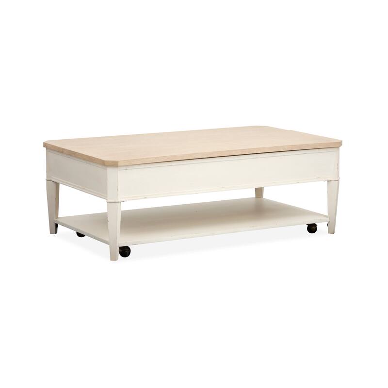 Salt Life Home Echo Isles Sea Pearl And Driftwood Lift Top Storage Cocktail Table With Casters - 50''W x 30''D x 17.75''H