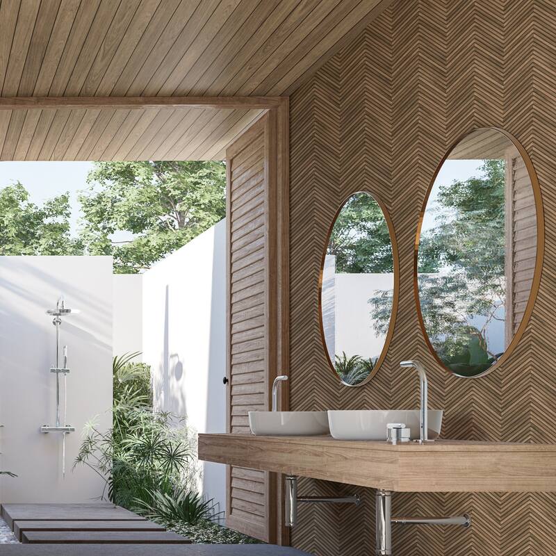 Galerie Wallcoverings Woods and Wicker Collection Herringbone Wood Effect Matte Finish Vinyl on Non-woven Wallpaper Roll