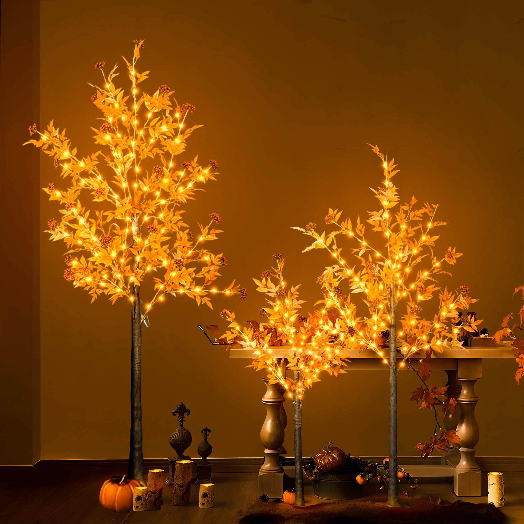 3 Piece Lighted Christmas Tree 4FT 5FT 6FT Artificial LED Lighted Trees for Indoor Outdoor Wedding Thanksgiving Halloween