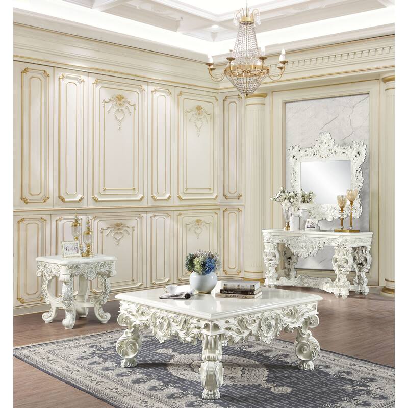 Seville Antique White Coffee Table with Floral Leg