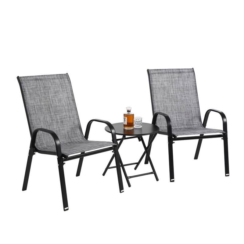 3-Piece Patio Bistro Set w/ 2 Camping Chairs, Steel Top Folding Table