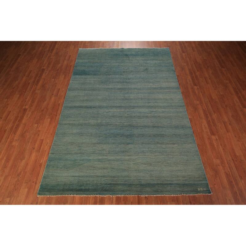 Oriental Green & Blue Modern Gabbeh Area Rug Handmade Wool Carpet - 6'6" x 9'9"