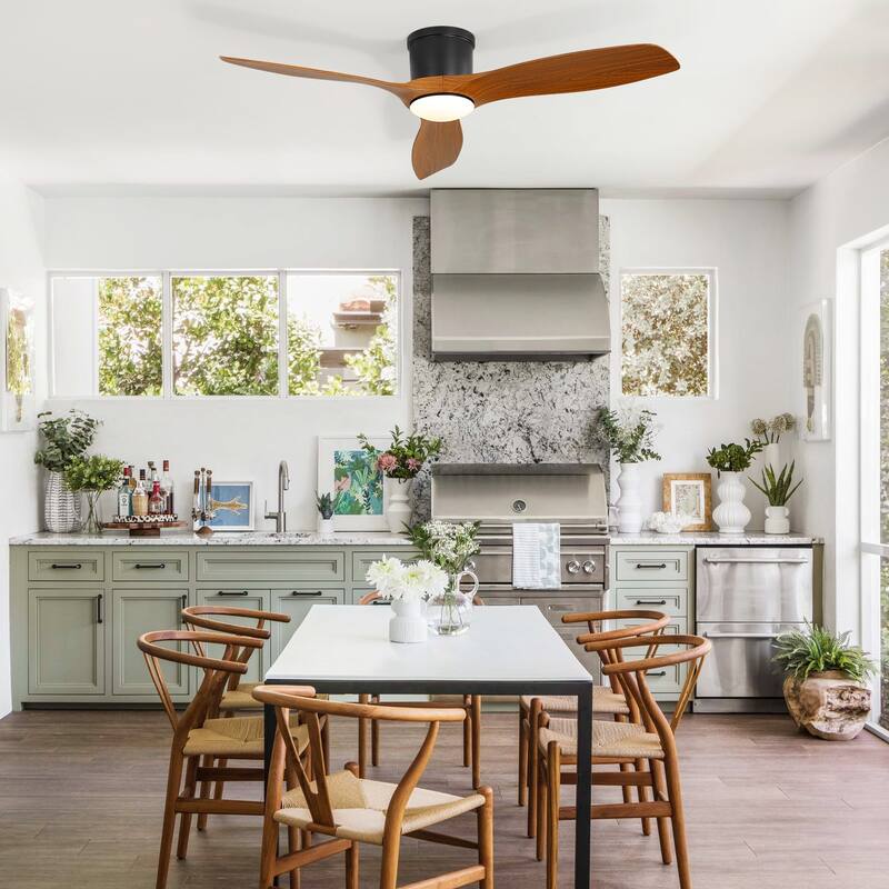 Sofucor 52 Inch Low Profile Flush Mount Ceiling Fan With Light and Remote,3-ABS Blades Smart Optional,Reversible DC Motor