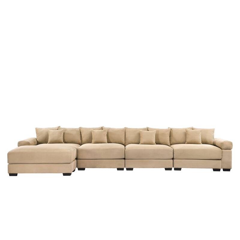 GDFStudio - Corduroy L-Shaped 4-Seater 167.6" Cloud Modular Sectional Couch with Ottoman