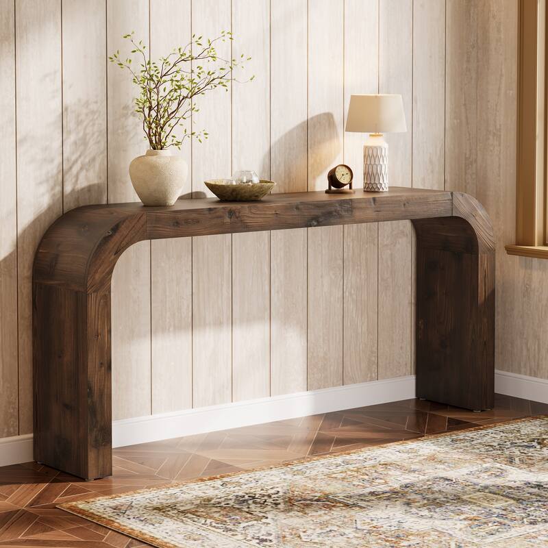 70.87-Inch Console Table, Solid Wood Farmhouse Sofa Table - Dark Brown