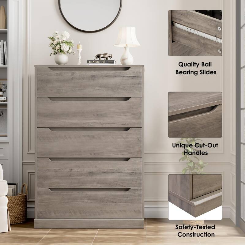5-Drawer Dresser for Bedroom, 50" Tall Freestanding Vertical Wooden Chest Storage