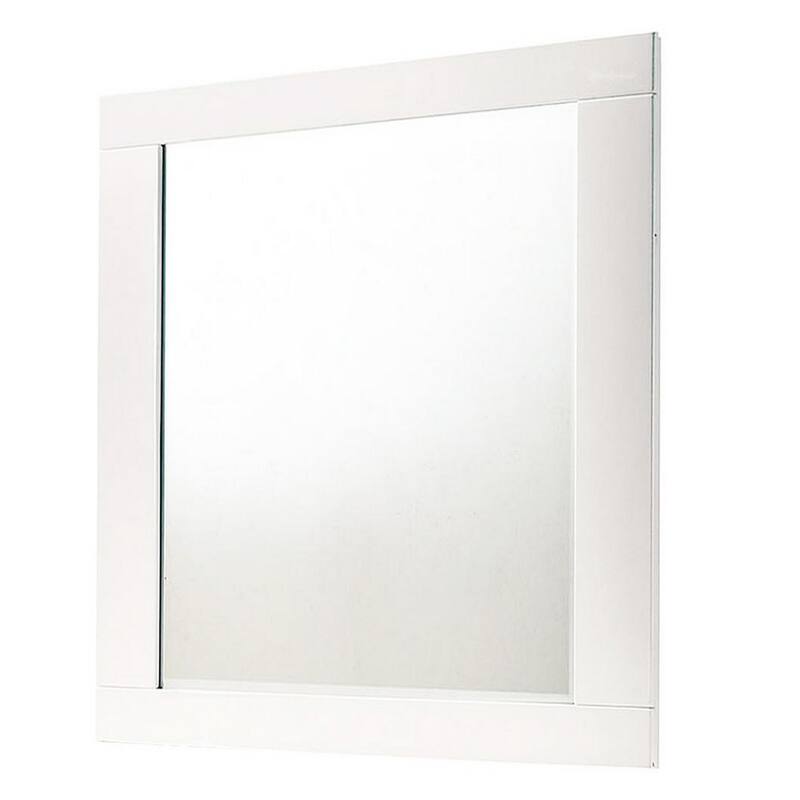 Contemporary Square Wooden Mirror with Mounting Hardware, White
