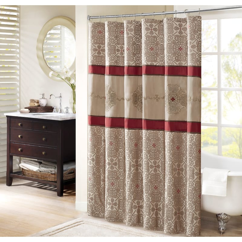 Madison Park Blaine Embroidered Shower Curtain - Red