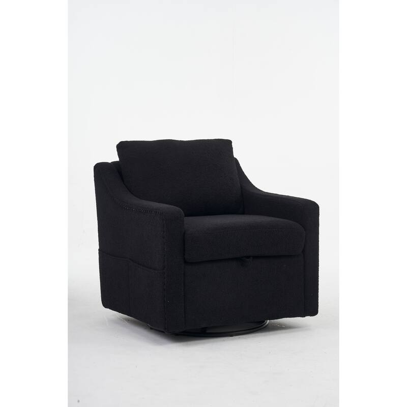 Teddy Upholstered Swivel Accent Chair, Single Sofa Chair with High Backrest, Lounge Armchair with Metal Base & Side Pocket
